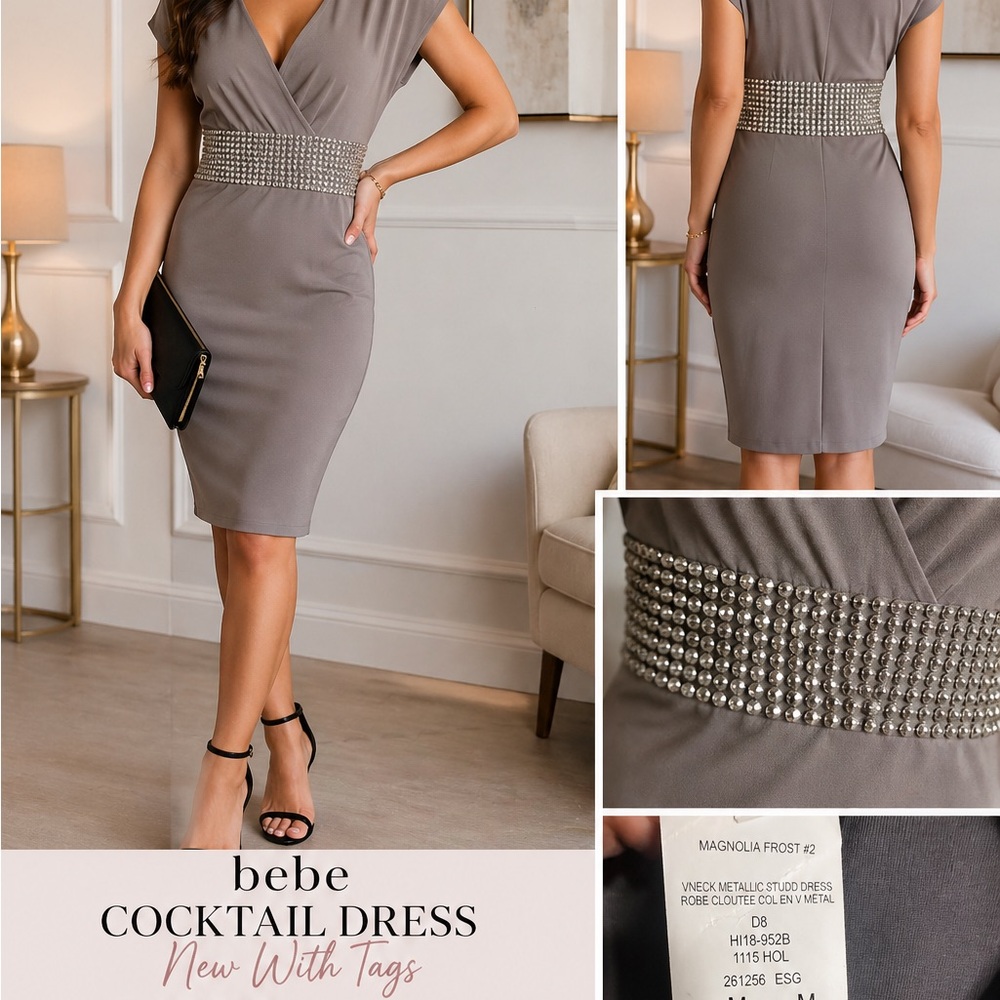 NWT bebe Taupe Embellished Waist Cocktail Dress Size M (new with tags)